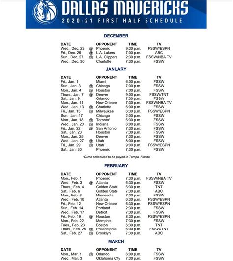 mavericks schedule 2020